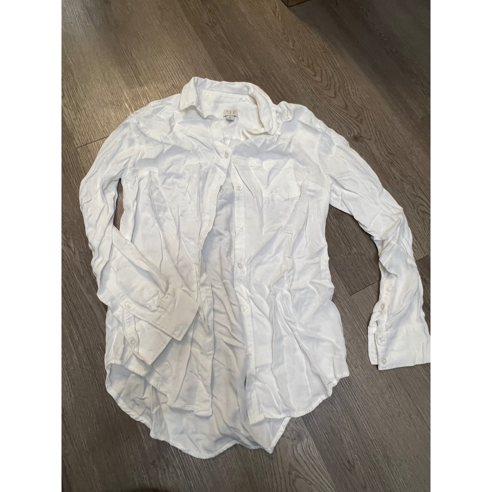 A New Day Womens White Long Sleeve Button Down Shirt Single Pocket Size S